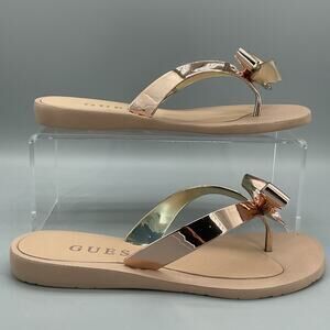 NEW Guess Women’s Tutu Embellished Bow Flip Flops Rose Gold Size 9M